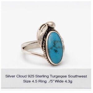 Vintage Silver Cloud Turquoise Ring • 925 Sterling • Size 4.5 • Southwest
